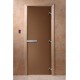Дверь стеклянная DoorWood 600*1900 "Теплая ночь" стекло бронза матовая 8 мм, коробка ольха, ручка алюминий/дерево