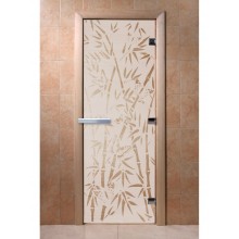 Дверь стеклянная DoorWood 900*2100 "Бамбук и бабочки Сатин" стекло сатин матовый 8 мм, коробка ольха, ручка алюминий/дерево