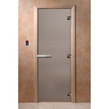 Дверь стеклянная DoorWood 600*1900 "Теплое утро" стекло сатин матовый 8 мм, коробка ольха, ручка алюминий/дерево
