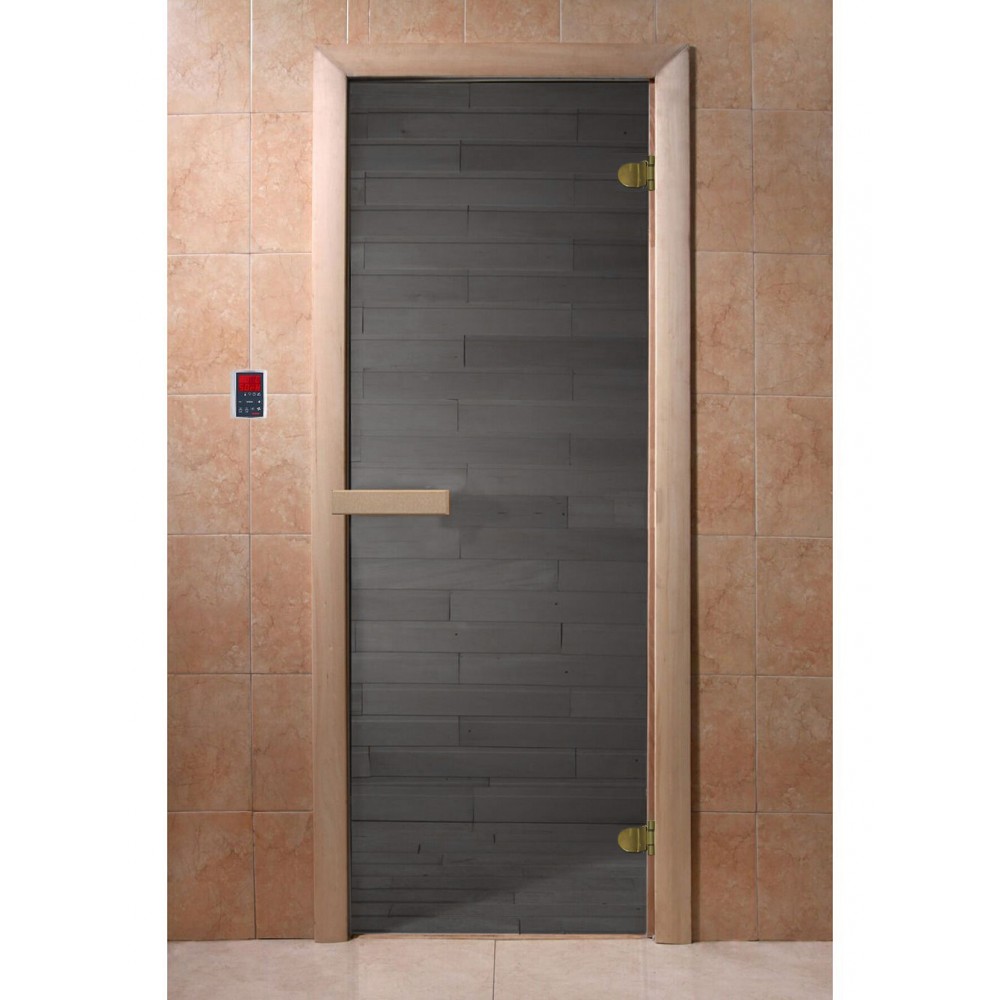 Дверь стеклянная DoorWood 700*1900 "Сумерки" стекло графит прозрачный 6 мм, коробка хвоя, деревянная ручка