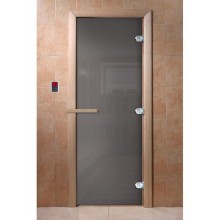Дверь стеклянная DoorWood 800*2000 "Сумерки" стекло графит прозрачный 8 мм, коробка осина, деревянная ручка