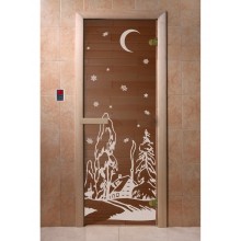 Дверь стеклянная DoorWood 700*1900 "Зима Бронза" стекло бронза прозрачная 6 мм, коробка хвоя, деревянная ручка