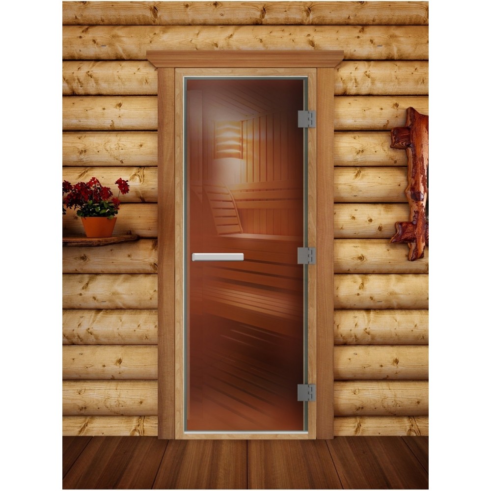 Дверь стеклянная DoorWood 800*2000 "Престиж Лайт Бронза" стекло бронза прозрачная 8 мм, коробка ольха, ручка алюминий/дерево
