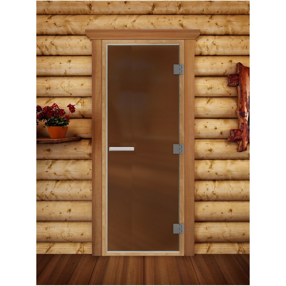 Дверь стеклянная DoorWood 800*2000 "Престиж Лайт Бронза матовая" стекло бронза матовая 8 мм, коробка ольха, ручка алюминий/дерево