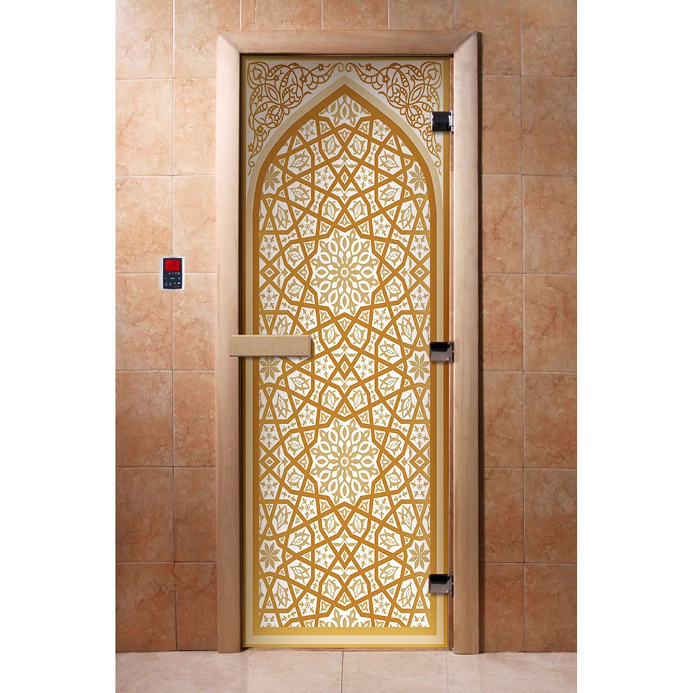 Дверь стеклянная DoorWood 700*1900 "С фотопечатью A026" стекло с фото-рисунком 8 мм, коробка ольха, деревянная ручка