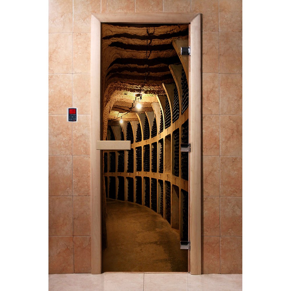 Дверь стеклянная DoorWood 800*2000 "С фотопечатью A037" стекло с фото-рисунком 8 мм, коробка ольха, деревянная ручка