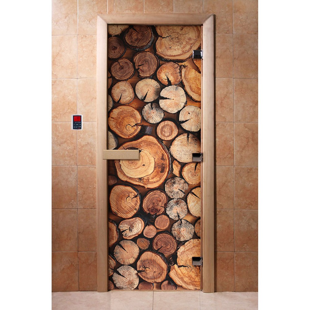 Дверь стеклянная DoorWood 700*1900 "С фотопечатью A044" стекло с фото-рисунком 8 мм, коробка ольха, деревянная ручка