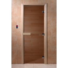 Дверь стеклянная DoorWood 800*1900 "Теплый день" стекло бронза прозрачная 8 мм, коробка осина, деревянная ручка