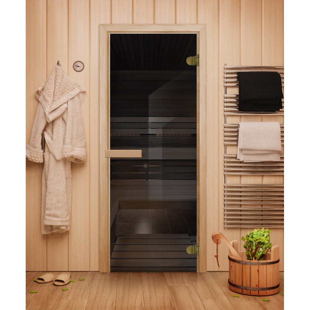 Дверь стеклянная DoorWood 700*1900 "Сумерки" стекло графит прозрачный 8 мм, коробка осина, деревянная ручка