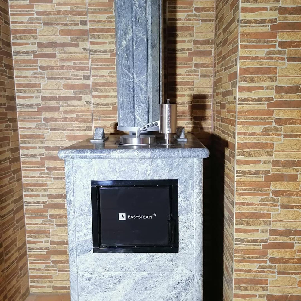 Печь Анапа М2 Печь Анапа в полноценном кожухе из камня Талькохлорит  с открытым верхом