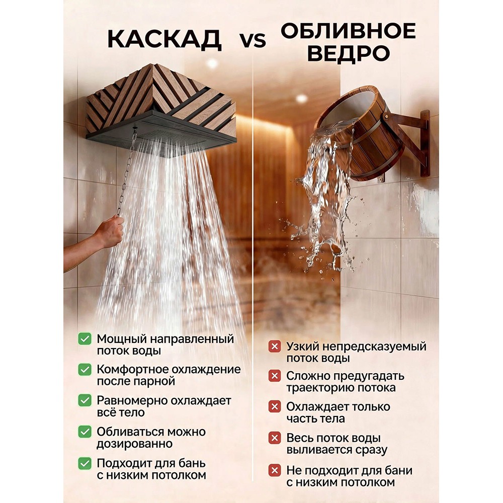 Обливное устройство КАСКАД 20 литров в кожухе Woodson из  массива кавказского дуба