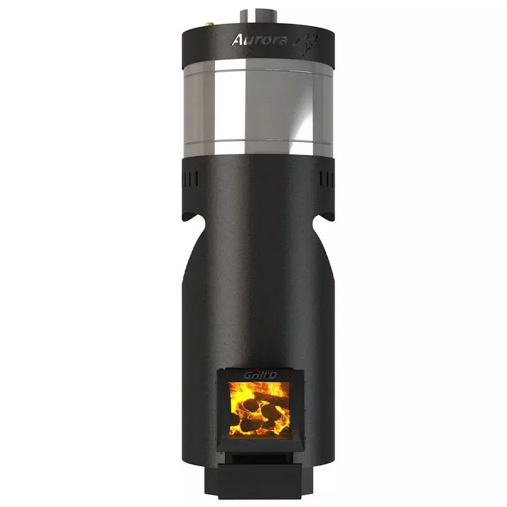 Дровяная банная трёхсекционная печь с баком для воды Grill'D Aurora 160A Trio с вынсной топкой и дверцей со стеклом