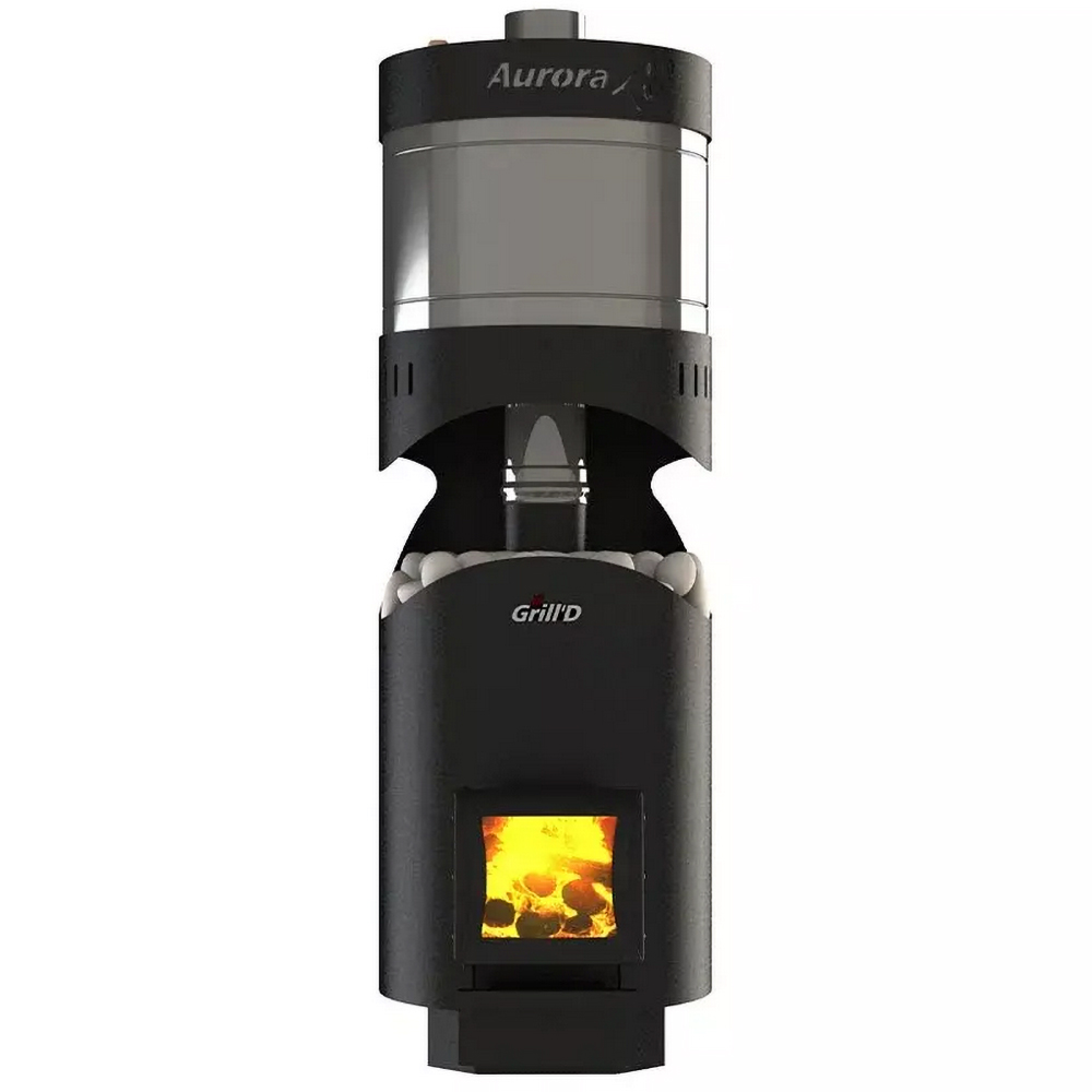 Дровяная банная трёхсекционная печь с баком для воды Grill'D Aurora 160A Trio без выноса и дверцей со стеклом