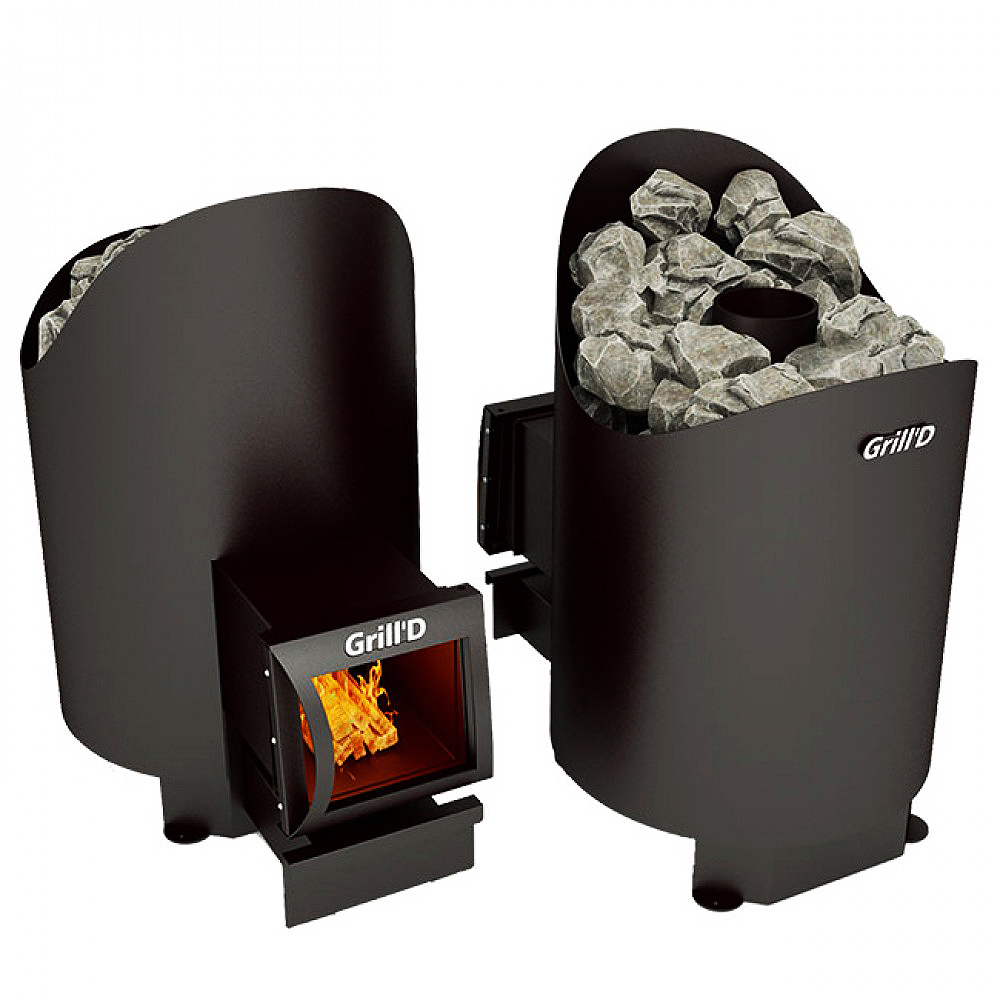 Дровяная банная печь Grill'D Aurora 180 с вынсной топкой и дверцей со стеклом