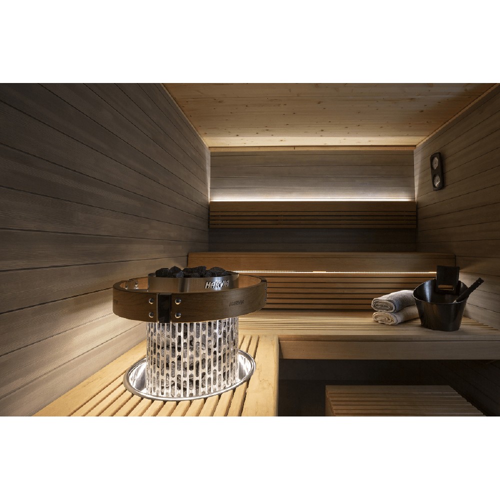 Электрическая печь для сауны Harvia Cilindro Plus Spot PP90SP, 9 кВт с беспроводным пультом управления в комплекте, матовая сталь