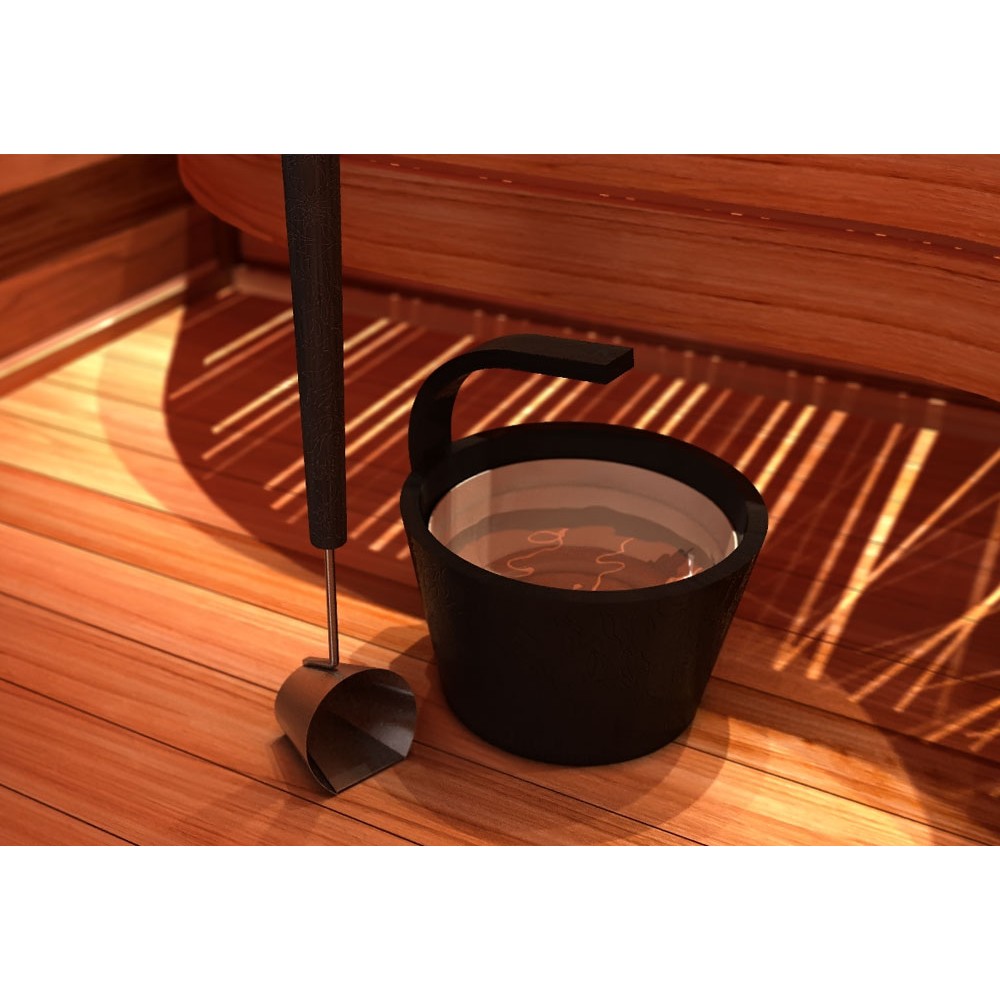 Ковш для бани SAWO DRAGONFIRE 449-BL2-DRF черный объемом 100 мл из нержавеющей стали с ручкой из кедра