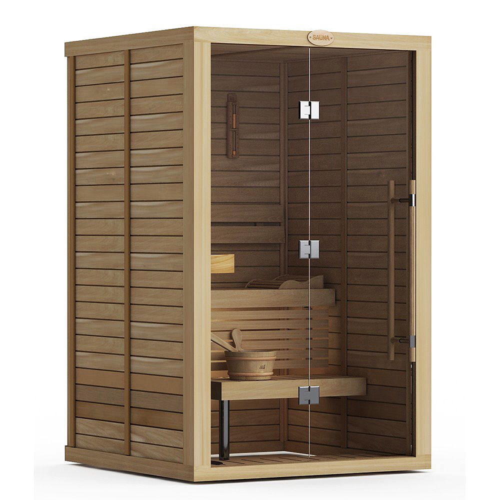 Сборная финская сауна SAWO Glass Front 1414LS-CD-G (1,4м х 1,4м, кедр, полностью стеклянная стена, дизайн Classic, левосторонняя дверь) без оборудования