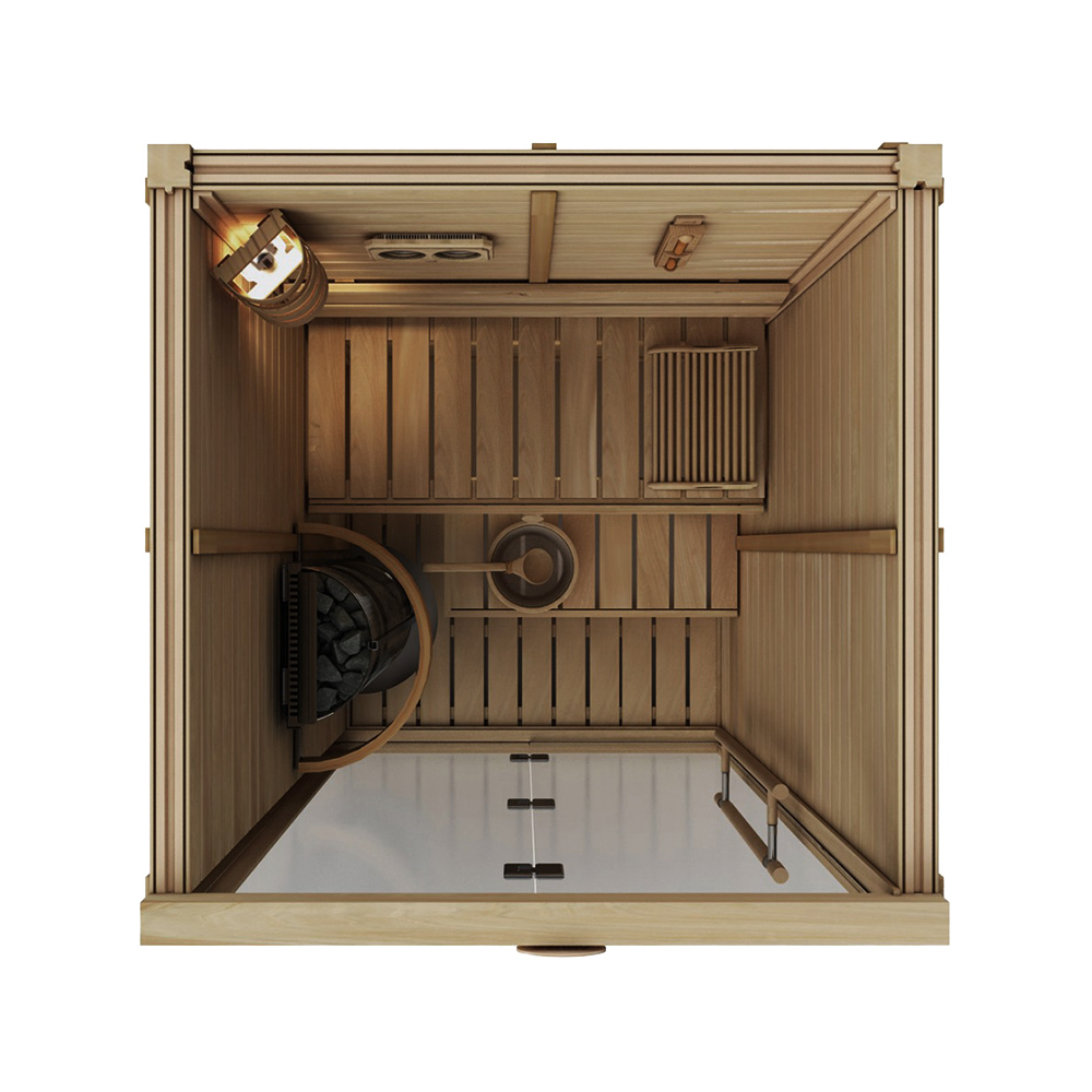 Сборная финская сауна SAWO Glass Front 1414LS-CD-G (1,4м х 1,4м, кедр, полностью стеклянная стена, дизайн Classic, левосторонняя дверь) без оборудования