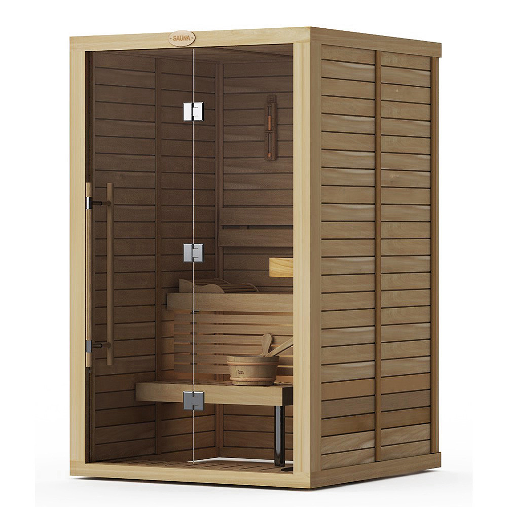 Сборная финская сауна SAWO Glass Front 1414RS-CD-G (1,4м х 1,4м, кедр, полностью стеклянная стена, дизайн Classic, правосторонняя дверь) без оборудования