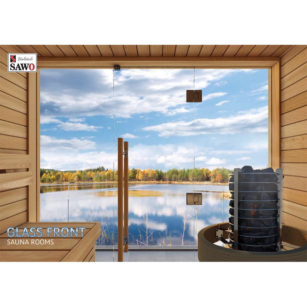 Сборная финская сауна SAWO Glass Front 1420ML-CD-G (1,4м х 2,0м, кедр, полностью стеклянная стена, дизайн Classic, правосторонняя дверь) без оборудования