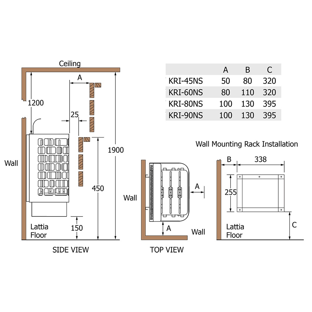 Электрическая печь Krios настенная, пульт и блок мощности дополнительно, 8 кВт