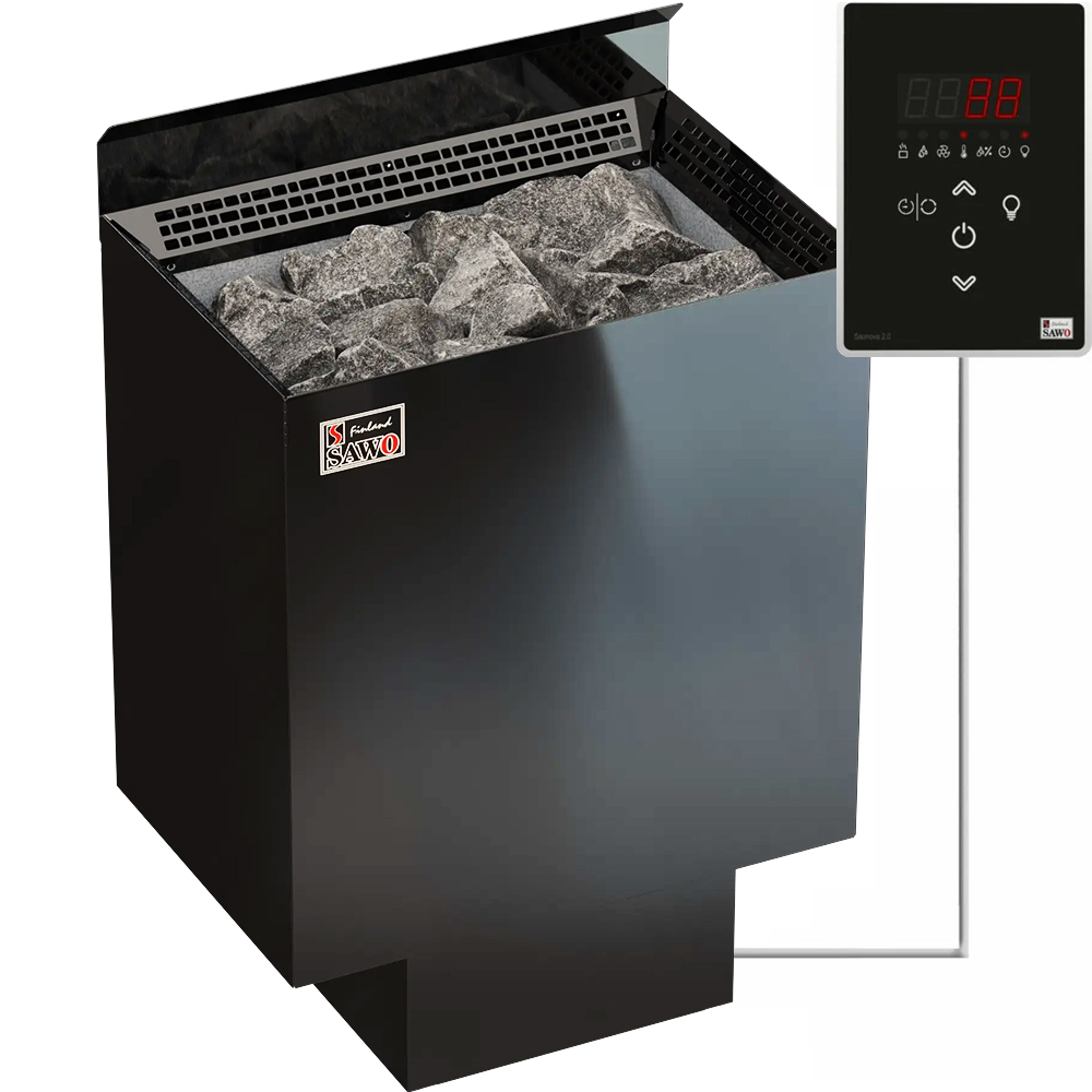 Электрическая печь Nordex Plus 2.0 Black Ni2 настенная, встроенный блок мощности, пульт дополнительно, 8,0 кВт, черная