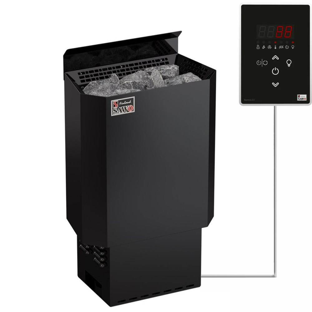 Электрическая печь Nordex Mini Black Ni2 настенная, встроенный блок мощности, пульт дополнительно, 3,0 кВт, черная