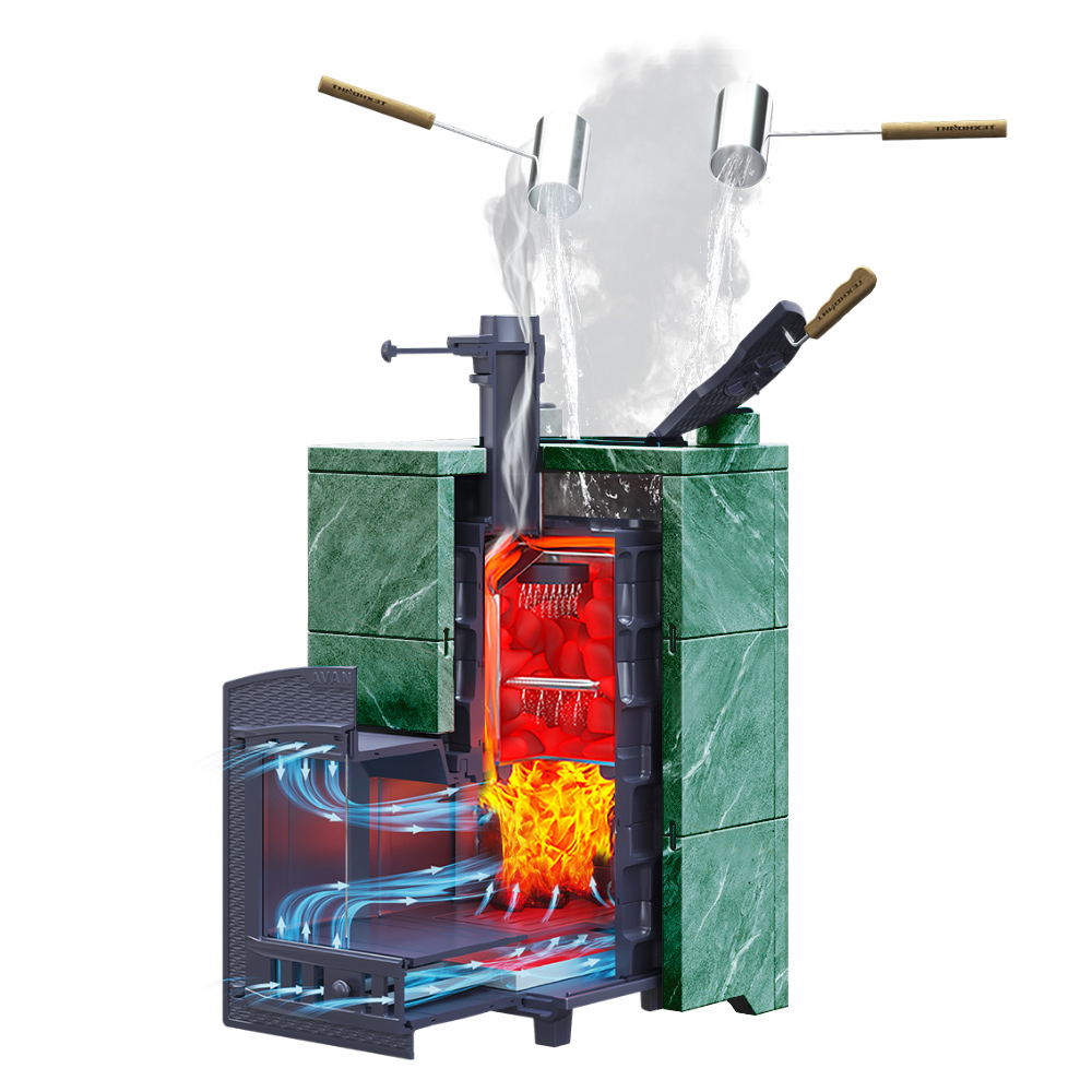 Печь Авангард ЗКН 35 в облицовке Классика 945/40 Змеевик кирпич и панорамной дверцей со стеклом для парных до 35 м³