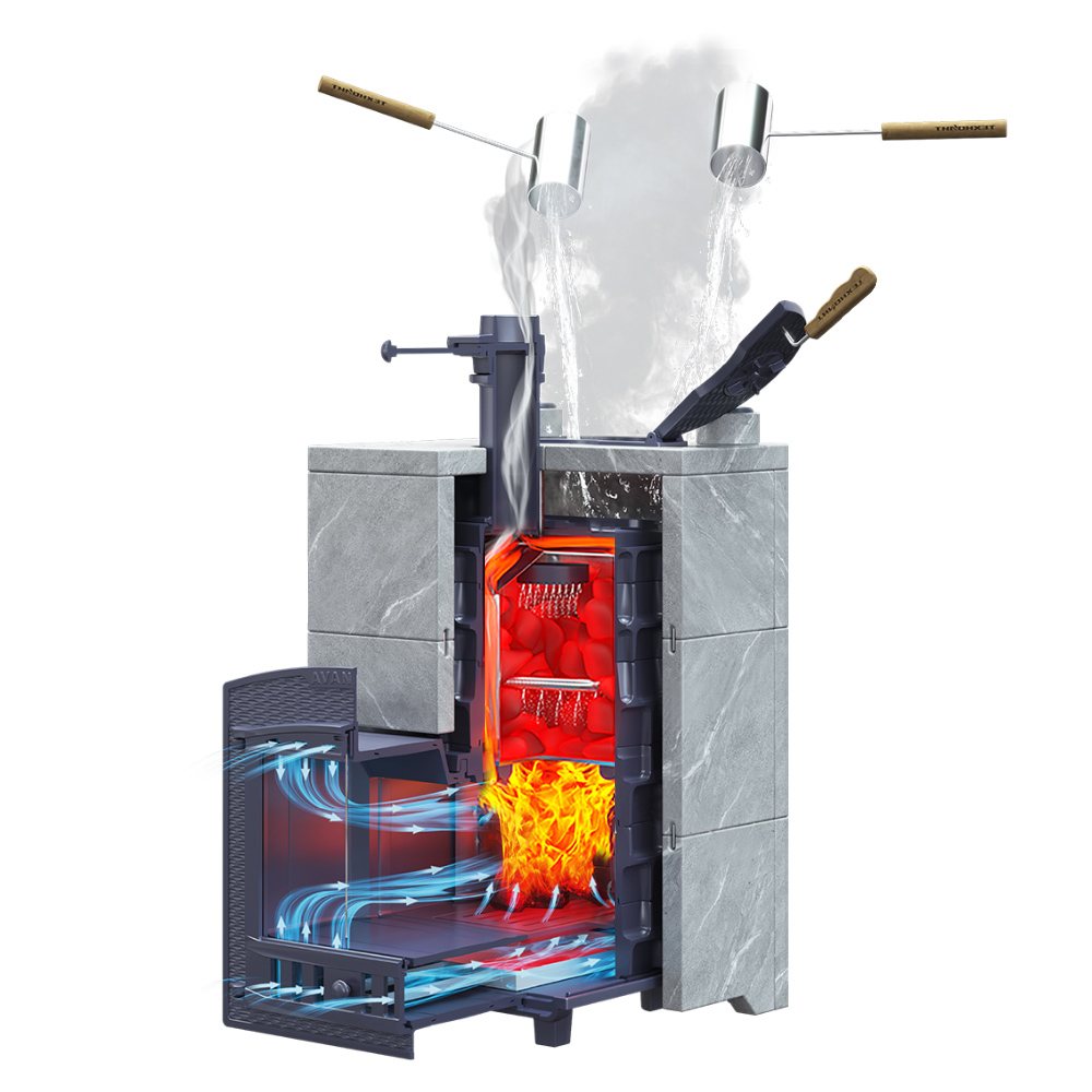 Печь Авангард ЗКН 25 в облицовке Классика 860/40 Талькохлорит кирпич и панорамной дверцей со стеклом для парных до 25 м³