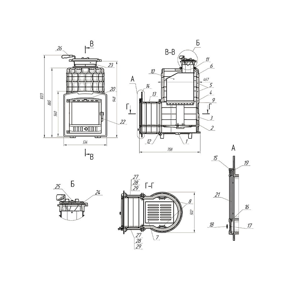 Печь Гефест Авангард ЗКН 35 (П2) под обкладку с панорамной дверцей со стеклом для парных до 35 м³
