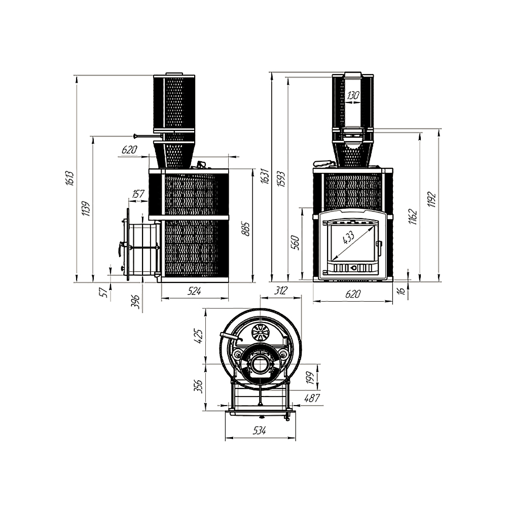 Печь Авангард ЗК 35 Ураган (П2) с сеткой для камней и панорамной дверцей со стеклом для парных до 35 м³