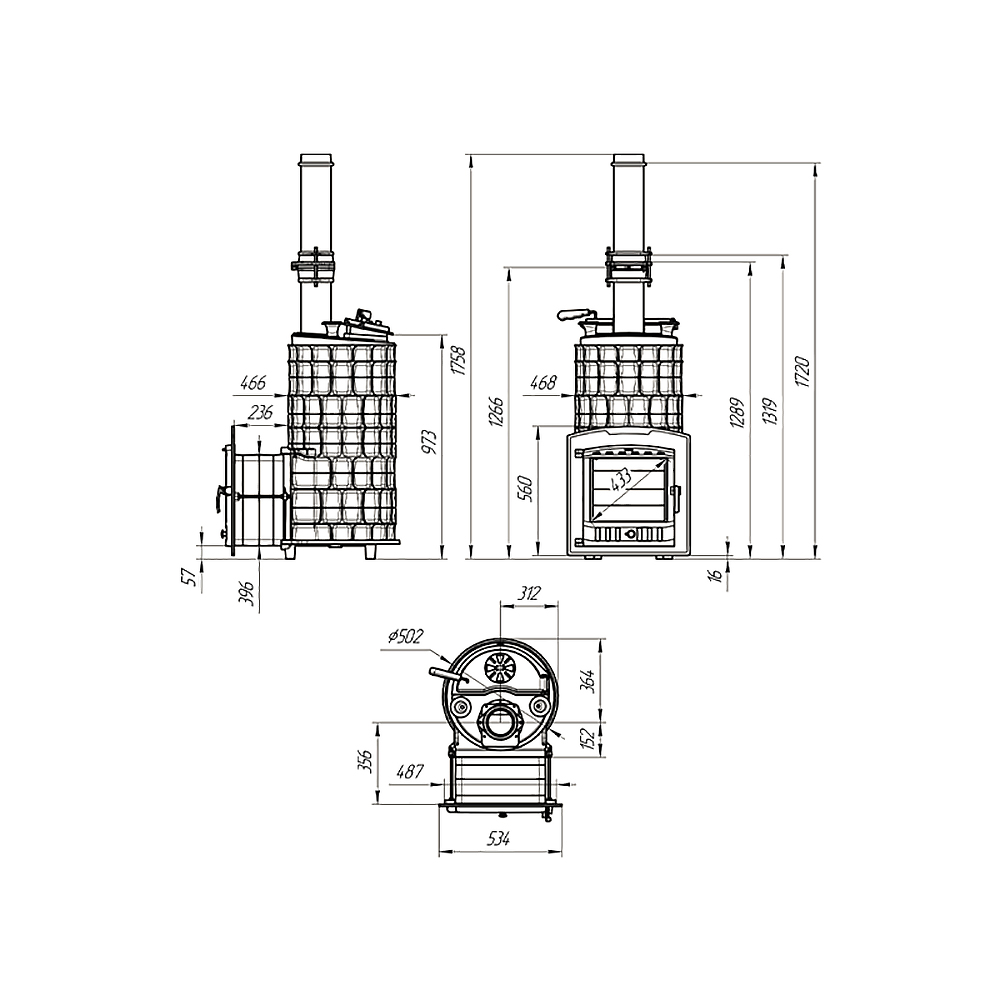 Печь Гефест Авангард ЗК 40 Ураган (П2) под обкладку с панорамной дверцей со стеклом для парных до 40 м³