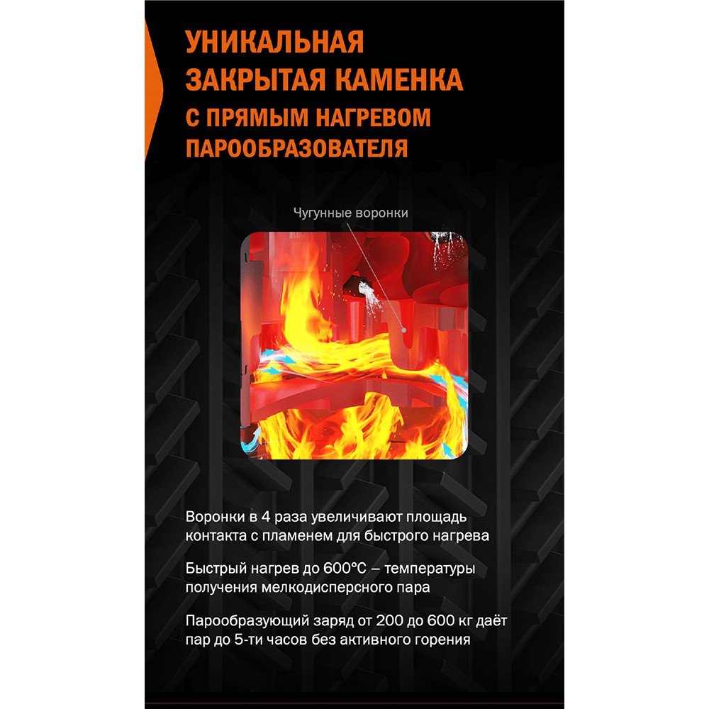 Печь Авангард ЗК 25 Ураган (П2) с сеткой для камней Тюльпан и панорамной дверцей со стеклом для парных до 25 м³