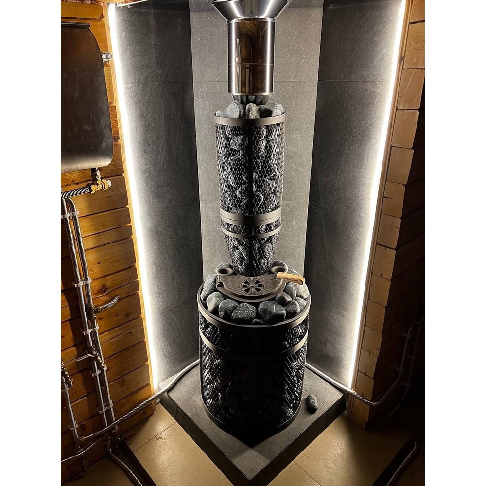 Печь Авангард ЗК 35 Ураган (П2) с сеткой для камней и панорамной дверцей со стеклом для парных до 35 м³