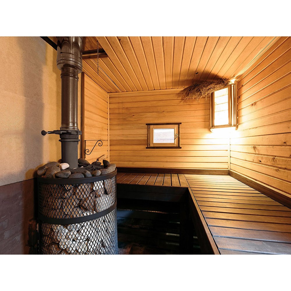 Печь Авангард ЗК 35 Ураган (П2) с сеткой для камней и панорамной дверцей со стеклом для парных до 35 м³