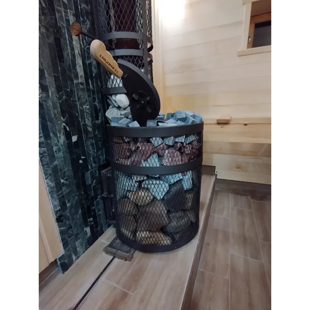 Печь Авангард ЗК 35 Ураган (П2) с сеткой для камней и панорамной дверцей со стеклом для парных до 35 м³