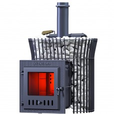 Чугунная банная печь Авангард ЗК 25 (М) Ураган в сетке Тюльпан