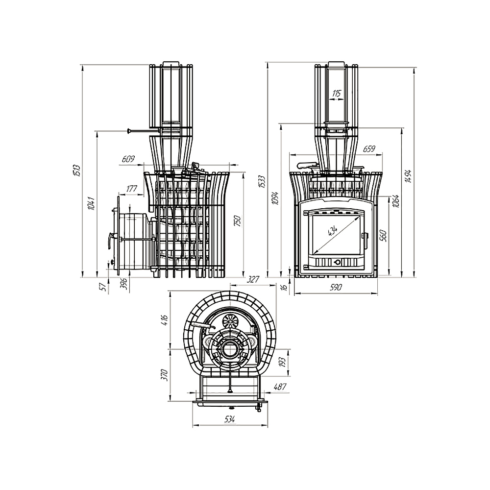 Печь Авангард ЗК 25 Ураган (П2) с сеткой для камней Тюльпан и панорамной дверцей со стеклом для парных до 25 м³