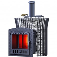 Чугунная банная печь Авангард ЗК 25 (П2) Ураган в сетке Тюльпан