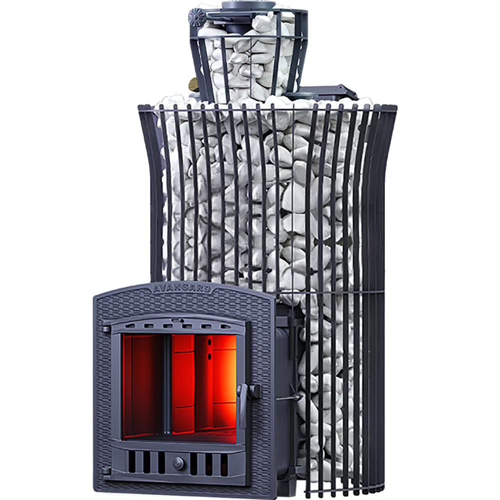 Печь Гефест Авангард ЗК 40 Ураган (П2) с сеткой для камней Тюльпан и панорамной дверцей со стеклом для парных до 40 м³