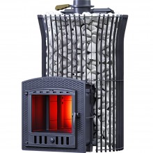 Чугунная банная печь Авангард ЗК 40 (П2) Ураган в сетке Тюльпан