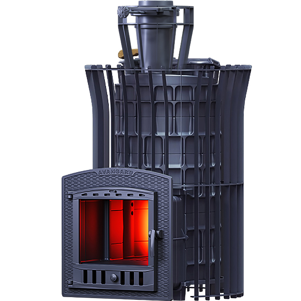 Печь Гефест Авангард ЗК 40 Ураган (П2) с сеткой для камней Тюльпан и панорамной дверцей со стеклом для парных до 40 м³