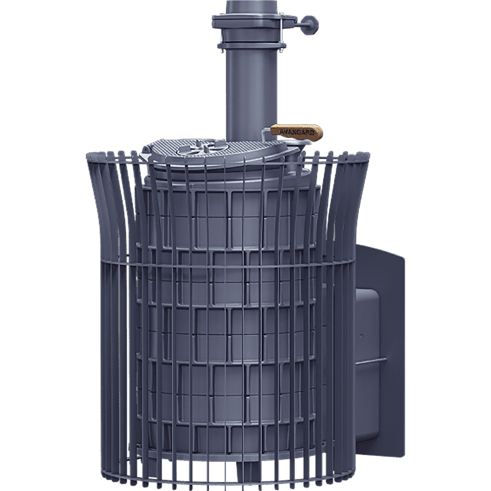 Печь Гефест Авангард ЗК 35 Ураган (П2) с сеткой для камней Тюльпан и панорамной дверцей со стеклом для парных до 35 м³