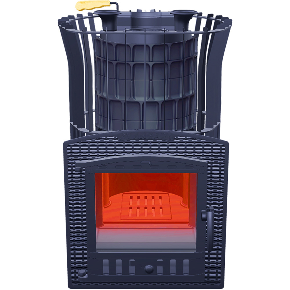 Печь Гефест Авангард ЗК 40 Ураган (П2) с сеткой для камней Тюльпан и панорамной дверцей со стеклом для парных до 40 м³