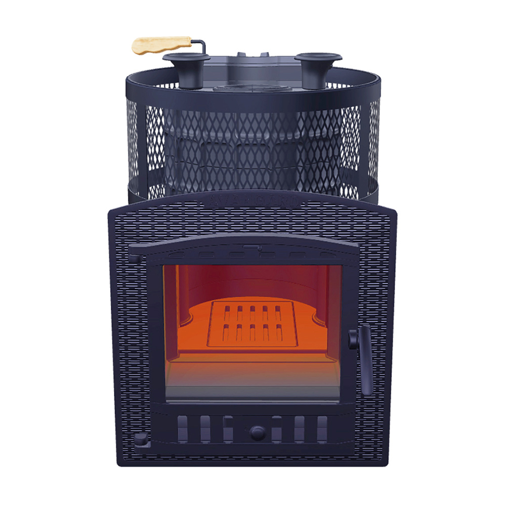 Печь Авангард ЗК 35 Ураган (П2) с сеткой для камней и панорамной дверцей со стеклом для парных до 35 м³