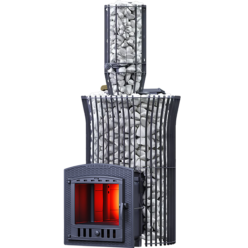 Печь Гефест Авангард ЗК 40 Ураган (П2) с сеткой для камней Тюльпан и панорамной дверцей со стеклом для парных до 40 м³