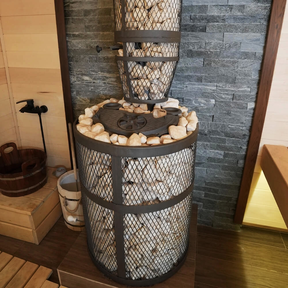 Печь Авангард ЗК 35 Ураган (П2) с сеткой для камней и панорамной дверцей со стеклом для парных до 35 м³