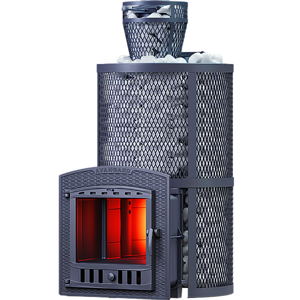Печь Гефест Авангард ЗК 40 Ураган (П2) с сеткой для камней и панорамной дверцей со стеклом для парных до 40 м³