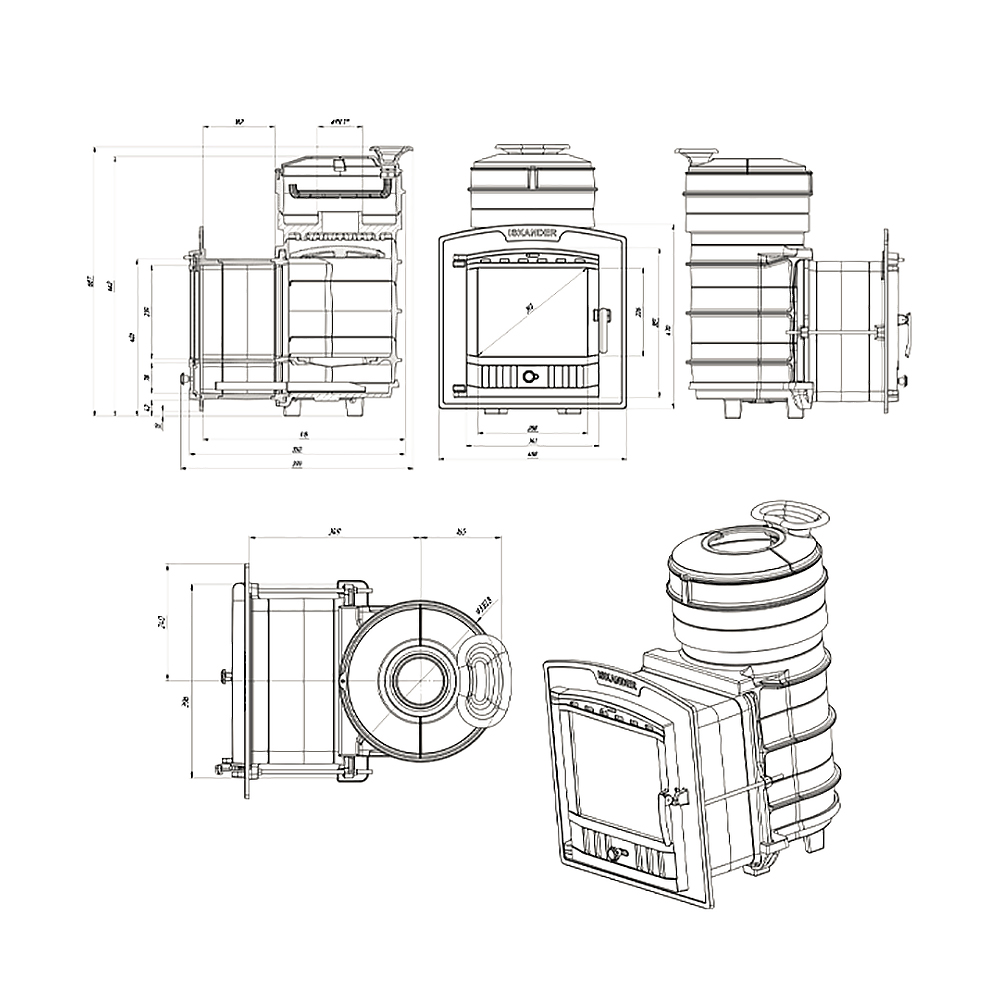 Печь-комплект Искандер ЗК 16 под обкладку с панорамной дверцей со стеклом для парных до 16 м³