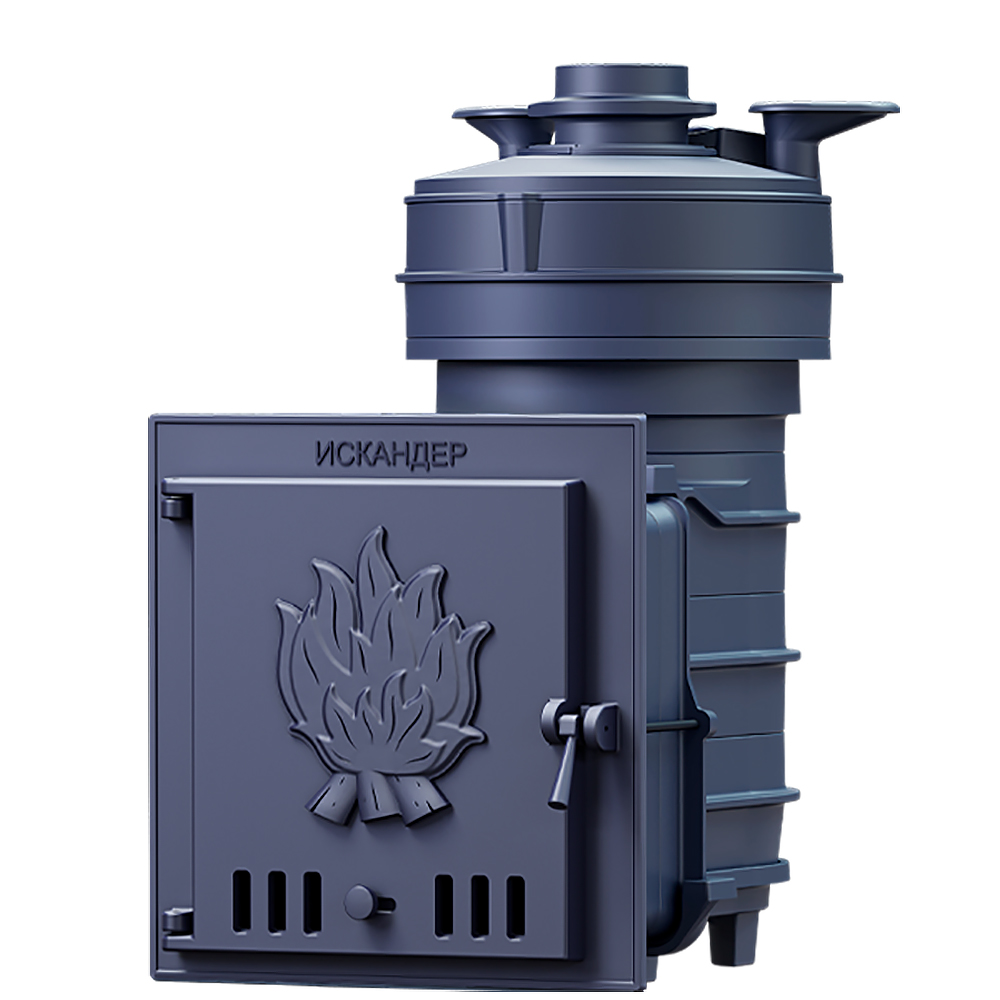 Печь-комплект Искандер ЗК 18 Pro с доп. кольцом под обкладку с чугунной дверцей для парных до 18 м³